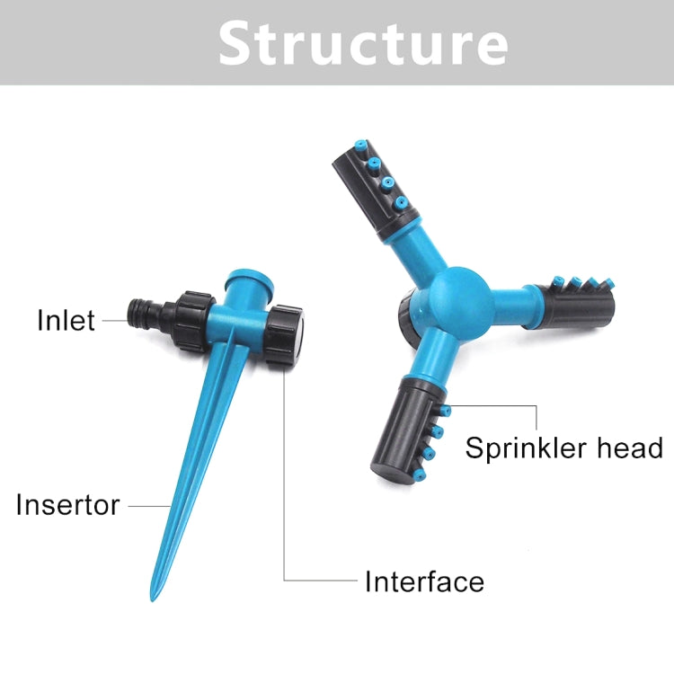 Aspersores de Jardim Automáticos Ajustáveis com Rotação de 360°, Sistema de Irrigação para Relvado com 3 Braços Pulverizadores e Base com Estaca, Aspersor de Água Rotativo 360° (Azul), Aspersor de Água Rotativo 360° (Verde)