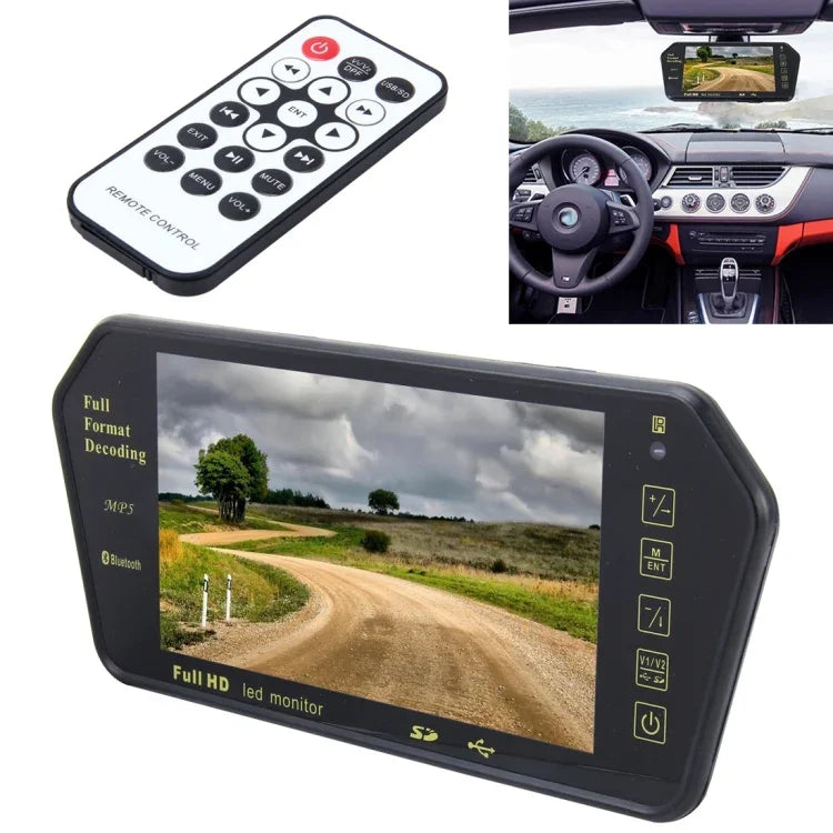 Monitor de Carro TFT-LCD a Cores 7 polegadas 480*234 com Bluetooth MP5 Player, Suporta Função Automática de Ecrã de Marcha-atrás, 7 polegadas 480*234