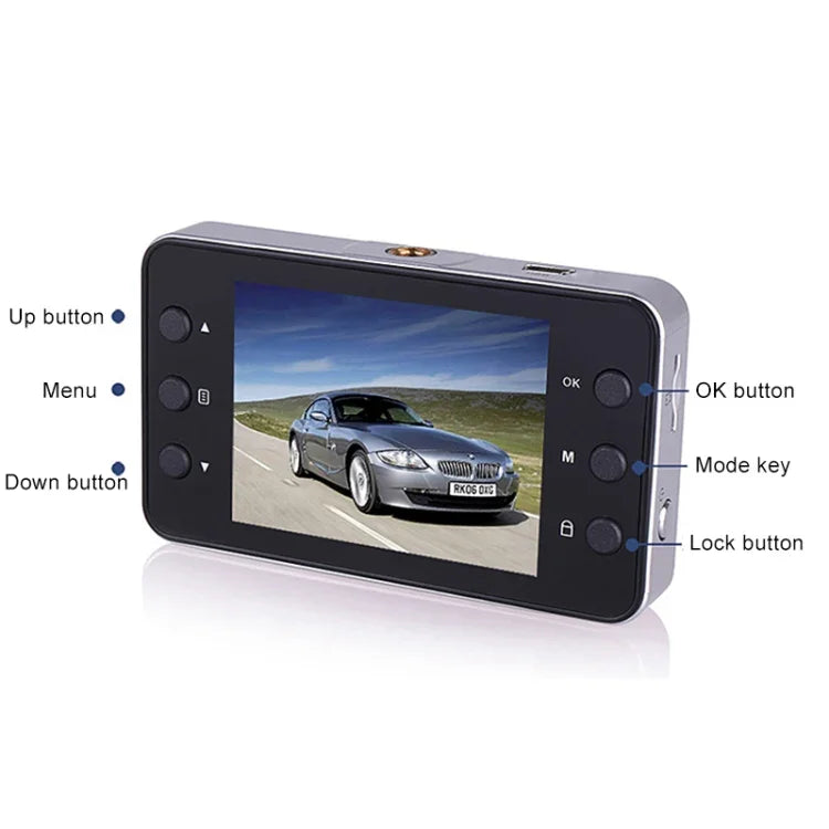 K6000 DVR de Carro com Vídeo Full HD 720P, Ângulo Largo de 90 Graus, Ecrã de 2,3 polegadas, Suporta Cartão TF (Máx. 32GB) / Detecção de Movimento, com 2 Luzes de Preenchimento para Visão Noturna, K6000