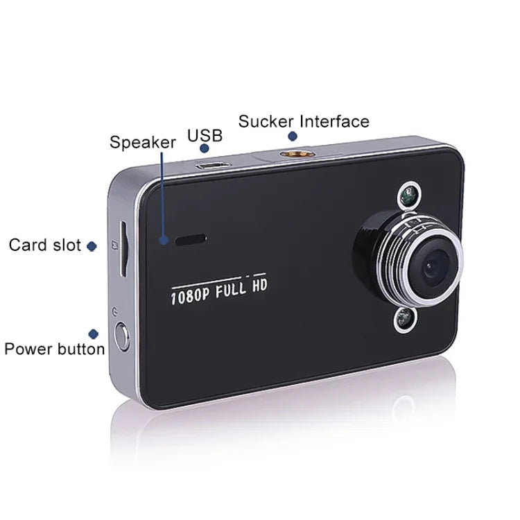 K6000 DVR de Carro com Vídeo Full HD 720P, Ângulo Largo de 90 Graus, Ecrã de 2,3 polegadas, Suporta Cartão TF (Máx. 32GB) / Detecção de Movimento, com 2 Luzes de Preenchimento para Visão Noturna, K6000
