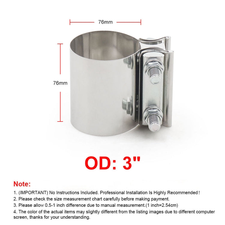 3 inch Car Turbo Exhaust Downpipe Stainless Steel Lap Joint Band Clamp, 3 inch