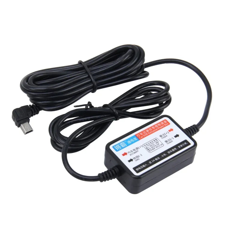 Caixa de Alimentação Universal para DVR de Carro para Gravador de Dados de Viagem do Veículo Entrada 8V - 48V Saída 5V 2A, Comprimento do Cabo: 3m, Comprimento do Cabo do DVR do Carro: 3m