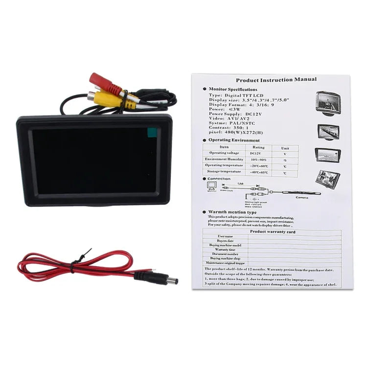 Monitor Automóvel Universal de Alta Definição de 4,3 polegadas com Suporte Ajustável, Suporta Função Automática de Ecrã Inverso, 4,3 polegadas