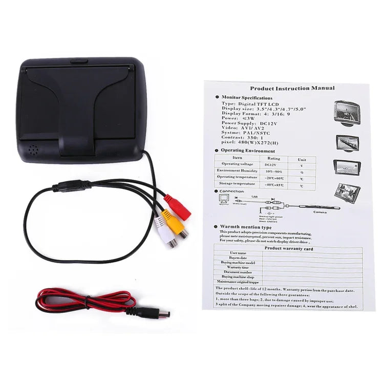 Monitor Automóvel Dobrável TFT LCD Digital de 4,3 polegadas de Alta Definição, Suporta Função Automática de Ecrã Inverso, Dobrável 4,3 polegadas