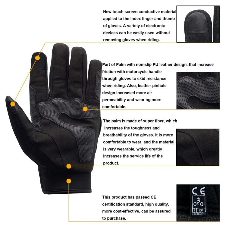 Luvas de Motociclo WUPP, Toque no Ecrã, Impermeáveis, Respiráveis, Resistentes ao Desgaste, Antiderrapantes, Luvas de Proteção de Dedo Inteiro para Verão e Inverno, Tamanho: XXL, Tamanho: XXL