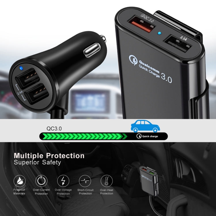 HMQ-C801 1.8m 8A Max 4 Ports USB Car Charger with Extending USB HUB for Front & Back Seat Charging, HMQ-C801