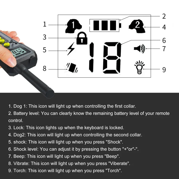 Tsattine T10 IP68 Dispositivo Impermeável para Treino de Cães 2000FT com Luz LCD, T10