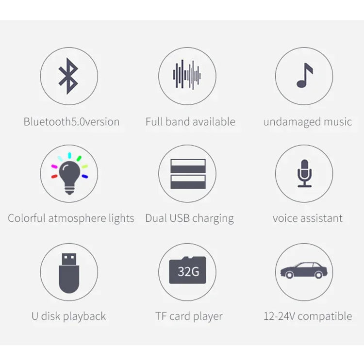 BC42 Bluetooth 5.0 Lâmpada Atmosférica Colorida Multifuncional para Carro MP3 Player, Suporta Cartão TF & Disco U & FM, BC42