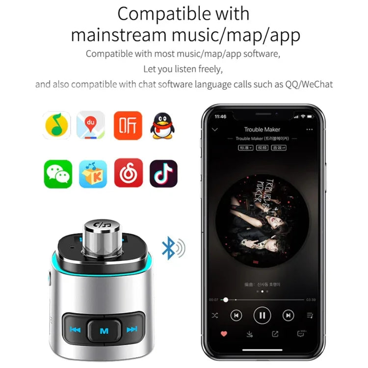 BC42 Bluetooth 5.0 Lâmpada Atmosférica Colorida Multifuncional para Carro MP3 Player, Suporta Cartão TF & Disco U & FM, BC42