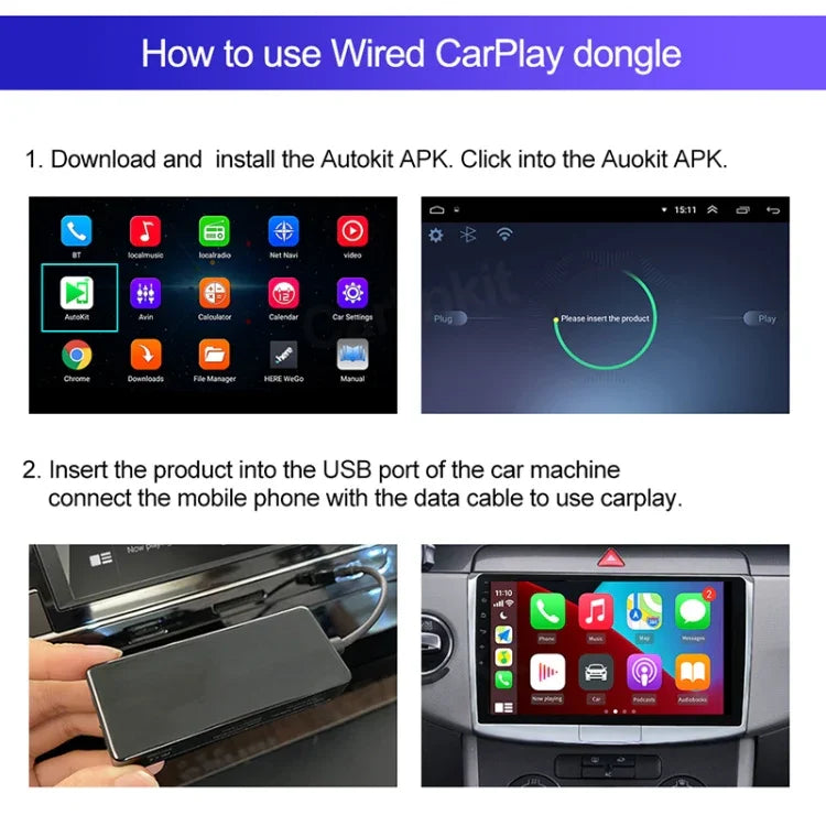 Navegação para Carro Android / Apple Carplay Módulo Bluetooth Sem Fios Adaptador USB Carplay para Smartphone, CPC200-Autokit