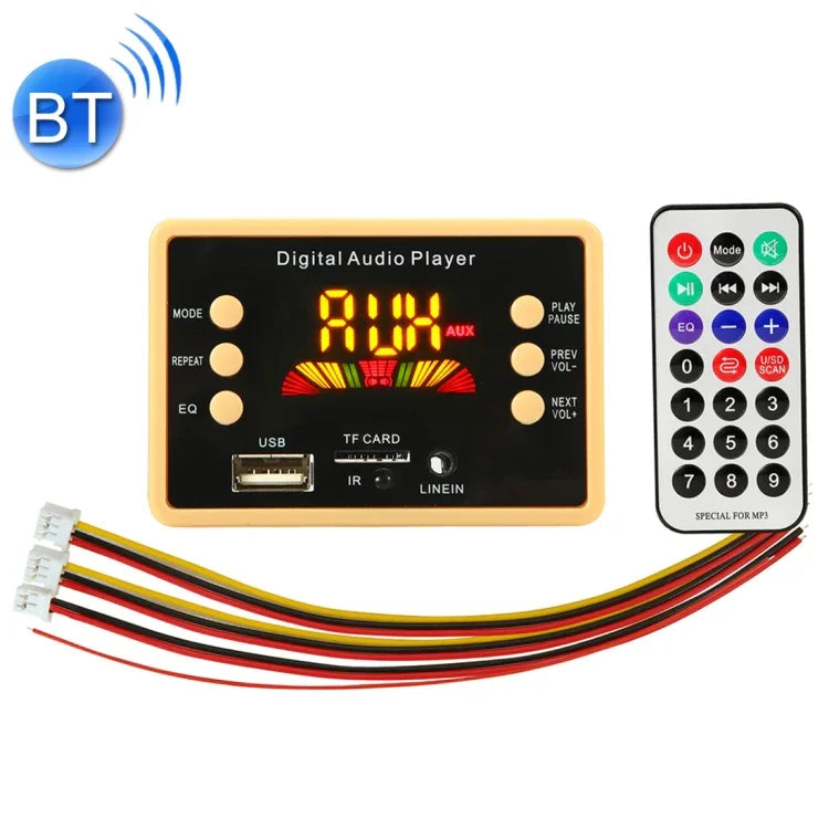 Decodificador de Áudio MP3 para Carro 12V com Ecrã a Cores, Rádio FM, Cartão TF, USB, Função Bluetooth e Controlo Remoto, 12V