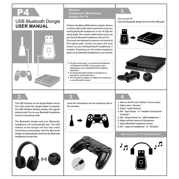 Adaptador Receptor e Transmissor Bluetooth USB 4.0 para Sony PlayStation PS4, Para PS4