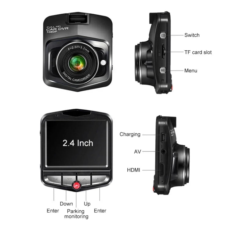 Gravador de Condução DVR de Carro de 2,4 polegadas 480P com Gravação Simples, Suporta Monitorização de Estacionamento / Gravação em Loop (Preto), 2,4 polegadas