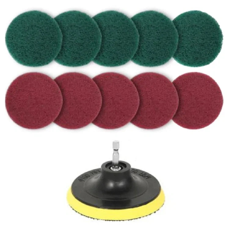 Conjunto de cabeça de escova elétrica para limpeza e descalcificação de chão, parede, janela e vidro com disco adesivo de 4 polegadas 11 em 1 para berbequim, 11 em 1