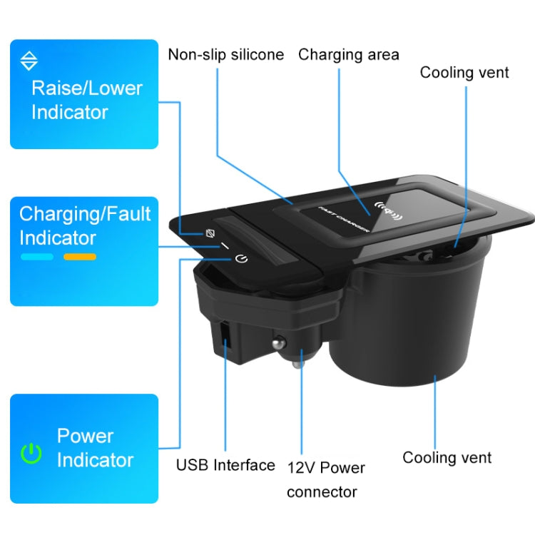 HFC-1052 Car Qi Standard Wireless Charger 15W / 10W Quick Charging for Audi A6L 2019-2022, Left Driving, HFC-1052