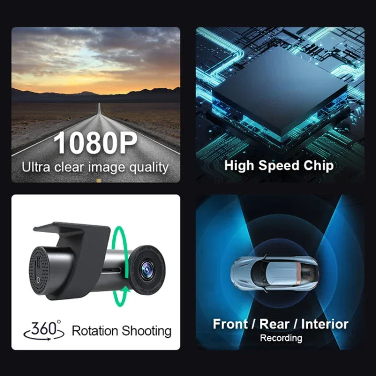 Gravador de Condução para Carro com Câmara Dupla WiFi Oculta com Rotação de 360 Graus, Câmara Dupla WiFi