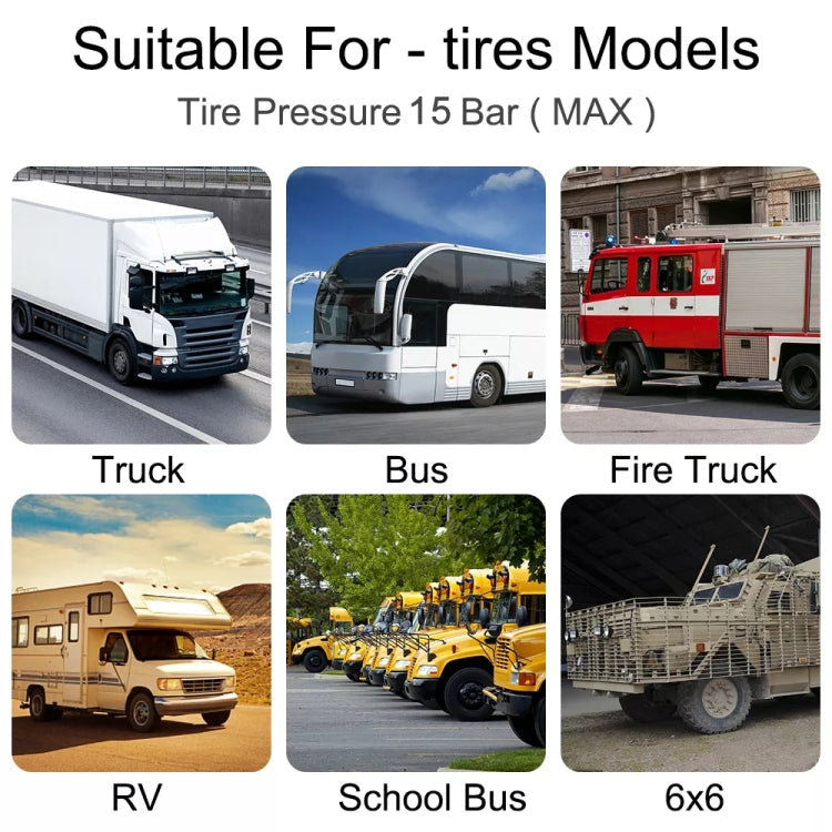 15Bar Solar Wireless Tire Pressure Monitoring System TPMS 6 External Sensors for 6-wheel Truck Bus, 15Bar