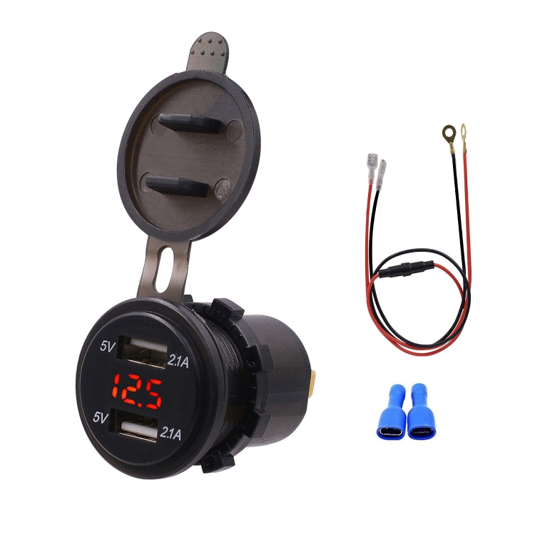 Universal Car Dual Port USB Charger Power Outlet Adapter 4.2A 5V IP66 with LED Digital Voltmeter + 60cm Cable, 4.2A Voltmeter + 60cm Cable(Green Light), 4.2A Voltmeter + 60cm Cable(Red Light)