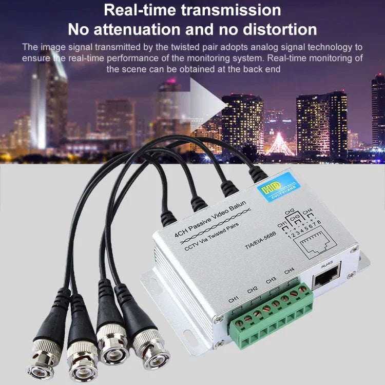 HD204A-F Balun de Vídeo Passivo UTP CCTV HD-CVI/TVI/AHD 4CH, HD204A-F