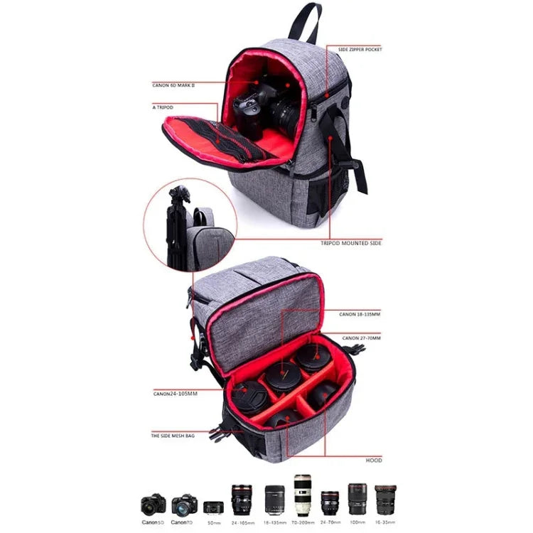 Mochila de Ombro Impermeável Multifuncional em Nylon com Almofada Amortecedora para Câmara para Câmaras DSLR Nikon Canon