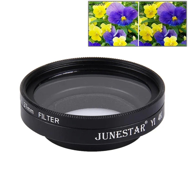 JUNESTAR para Câmara de Ação Xiaomi Xiaoyi Yi II 4K Sport Filtro UV Profissional 37mm + Tampa Protetora para Lente, Filtro UV + Tampa para Lente