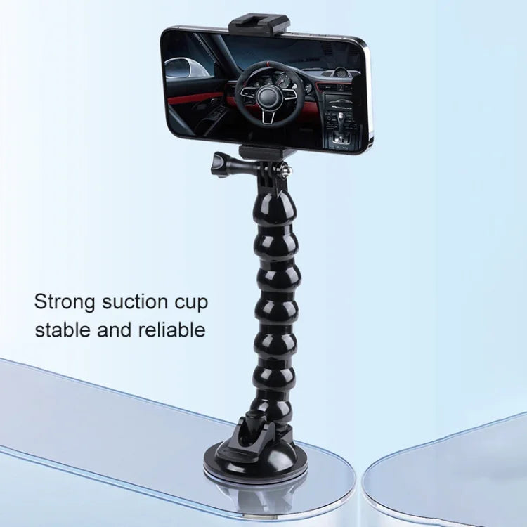 Montagem de Braçadeira Flexível com Mandíbulas de Ventosa Estendida com Suporte para Telemóvel Cold Shoe, Montagem de Ventosa Estendida com Suporte para Telemóvel Cold Shoe
