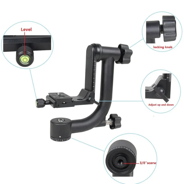 Cabeça de Tripé Gimbal Horizontal 360 Graus YELANGU para DV Doméstico e Câmaras SLR, YLG0401E
