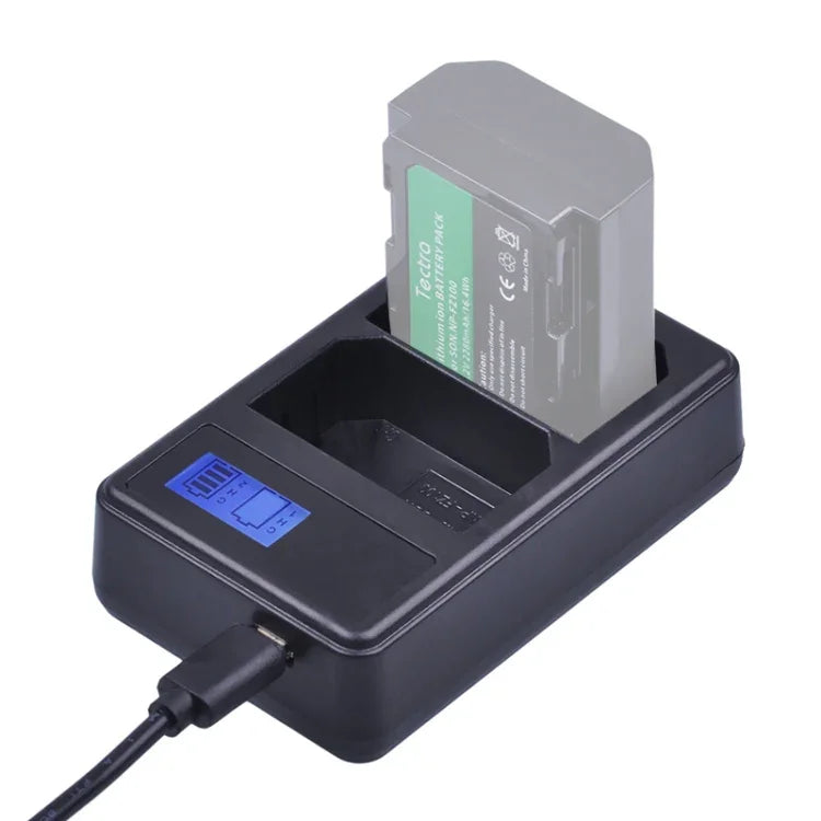 Carregador de Bateria Digital de Duplo Canal com Ecrã LCD e Porta USB para Bateria Sony NP-FZ100, Compatível com Sony A9 (ILCE-9), Dupla Bateria NP-FZ100