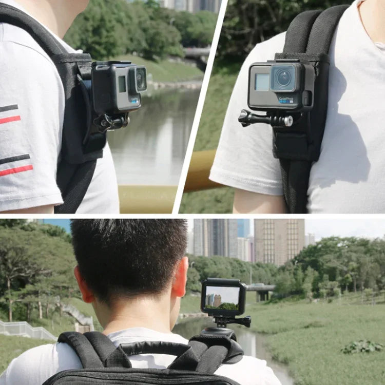 Suporte de Mochila de Ombro com Montagem de Correia de Liberação Rápida Rotativa 360 Graus para GoPro, Insta360, DJI e Outras Câmaras de Ação