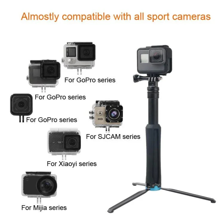 Suporte de Tripé Dobrável Portátil Bastão Selfie Monopé para GoPro, Insta360, DJI e Outras Câmaras de Ação, Comprimento: 23.5-81cm, RUIGPRO