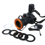 Luz de Flash LED Circular com 48 LEDs e 6 Anéis Adaptadores (49mm/52mm/55mm/58mm/62mm/67mm) para Lente Macro