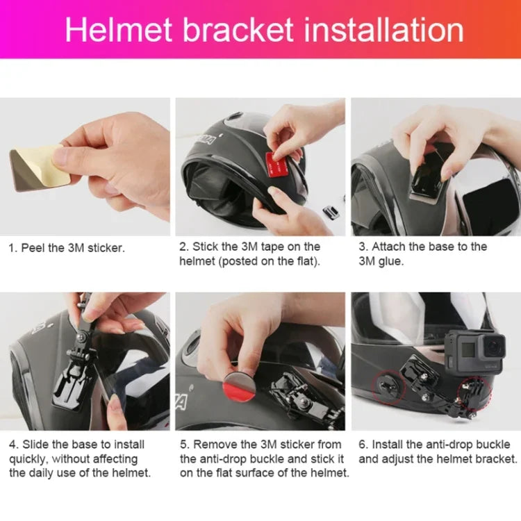 Conjunto de Montagem Fixa Multiarticulada para Capacete de Ciclismo com Fivela J-Hook, Adaptador e Parafuso para GoPro, Insta360, DJI e Outras Câmaras de Ação, Kit para Capacete de Ciclismo com Adaptador