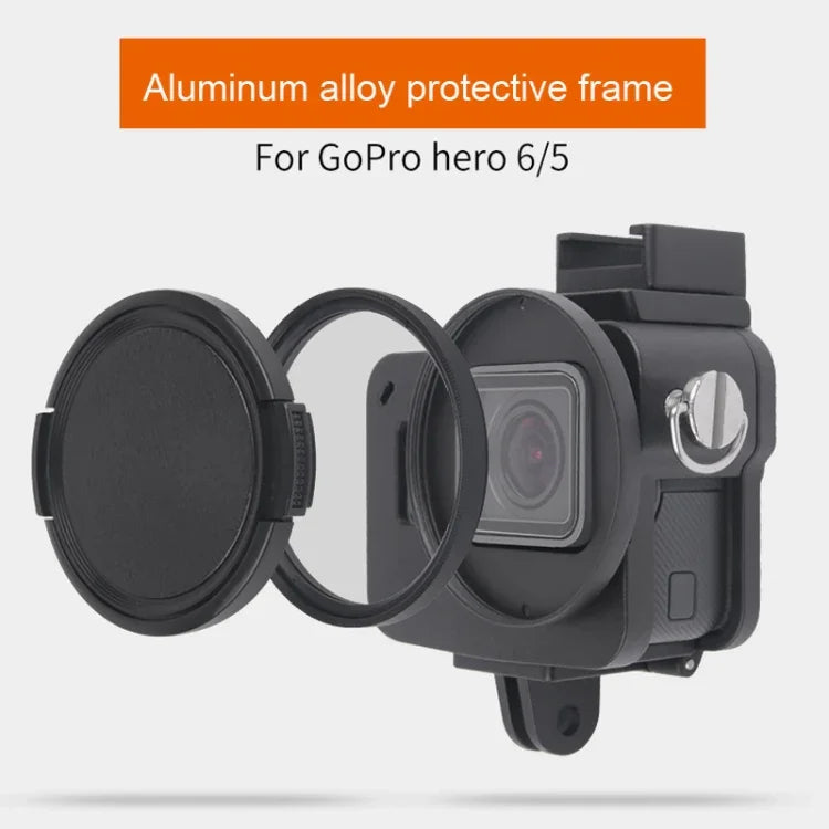 Estrutura CNC em Liga de Alumínio com Gaiola Protetora e Moldura de Segurança & Lente UV 52mm para GoPro HERO7 Black /6 /5, 52mm UV Preto
