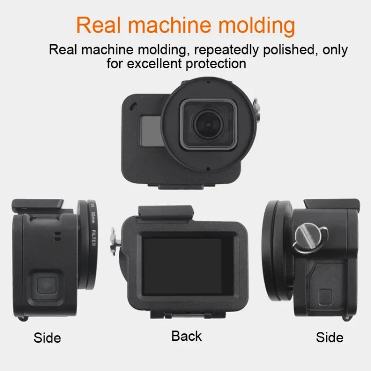 Estrutura CNC em Liga de Alumínio com Gaiola Protetora e Moldura de Segurança & Lente UV 52mm para GoPro HERO7 Black /6 /5, 52mm UV Preto