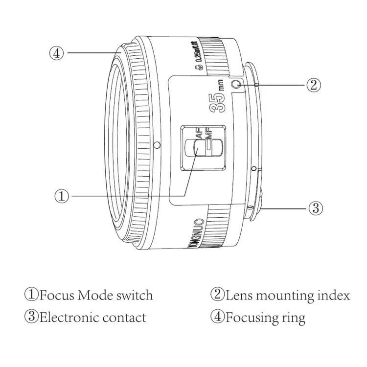 YONGNUO YN35MM F2N 1:2 Lente Fixa/Prime Grande Angular com Foco Automático/Manual para Câmaras DSLR Nikon, YN35MM F2N