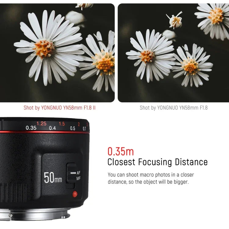 YONGNUO YN50MM F1.8C II Lente com Foco Automático para Canon EF Mount Nova Lente, YN50MM F1.8C II