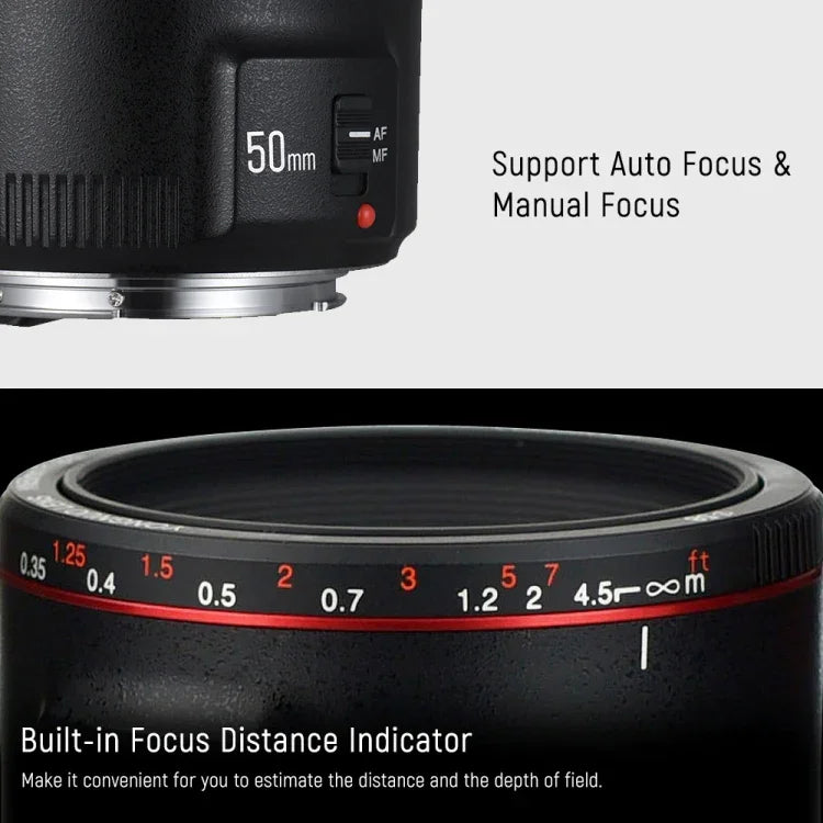 YONGNUO YN50MM F1.8C II Lente com Foco Automático para Canon EF Mount Nova Lente, YN50MM F1.8C II