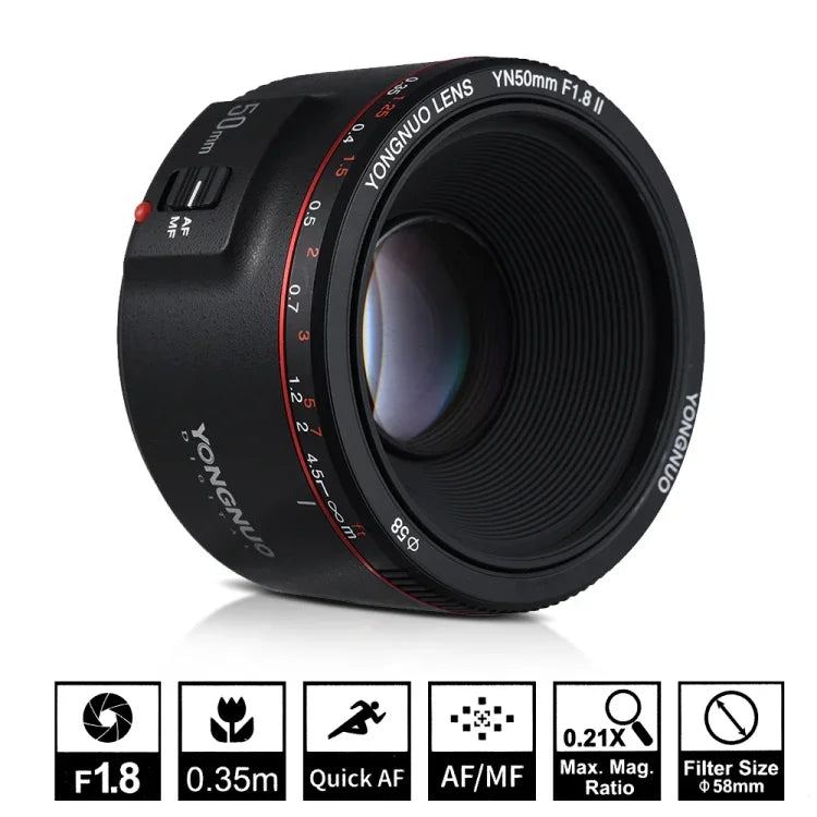 YONGNUO YN50MM F1.8C II Lente com Foco Automático para Canon EF Mount Nova Lente, YN50MM F1.8C II