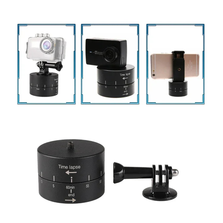 Adaptador de Cabeça de Tripé Estabilizador com Rotação Automática de 360 Graus e Time Lapse de 60 Minutos para GoPro, 60 Minutos