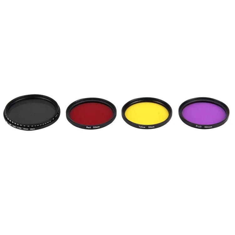 JUNESTAR Filtro de Lente Profissional 4 em 1 52mm (ND2-400 + Vermelho + Amarelo + FLD / Roxo) para GoPro HERO5 / 4s / 4 / 3+ / 3 / 2 & Xiaomi Xiaoyi Yi I / II 4K & Câmara de Ação SJCAM, Filtro 4 em 1 52mm