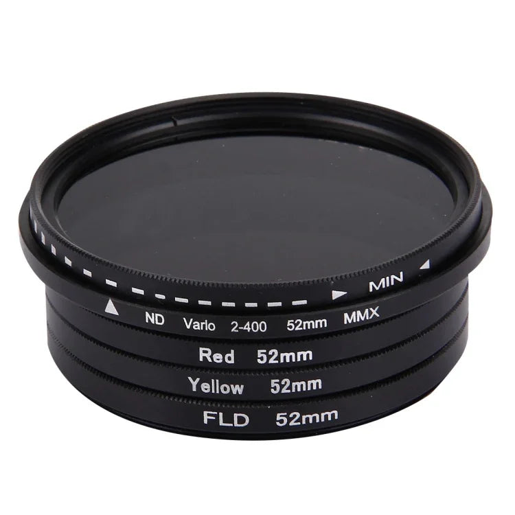 JUNESTAR Filtro de Lente Profissional 4 em 1 52mm (ND2-400 + Vermelho + Amarelo + FLD / Roxo) para GoPro HERO5 / 4s / 4 / 3+ / 3 / 2 & Xiaomi Xiaoyi Yi I / II 4K & Câmara de Ação SJCAM, Filtro 4 em 1 52mm