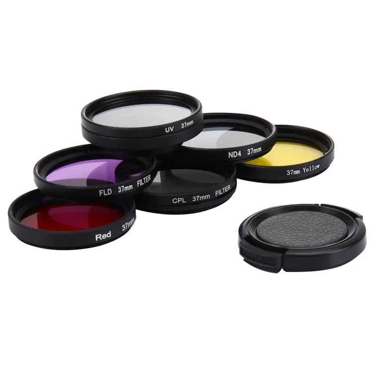 JUNESTAR Filtro de Lente Profissional 7 em 1 37mm (CPL + UV + ND4 + Vermelho + Amarelo + FLD / Roxo) & Tampa Protetora para GoPro HERO4 / 3+ / 3 Câmera de Ação Desportiva, 7 em 1