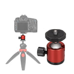 Cabeça de Bola Metálica Panorâmica Mini com Rotação de 360 Graus para Câmaras DSLR e Digitais, Vermelho, Preto, Azul