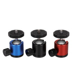 Cabeça de Bola Metálica Panorâmica Mini com Rotação de 360 Graus para Câmaras DSLR e Digitais, Vermelho, Preto, Azul