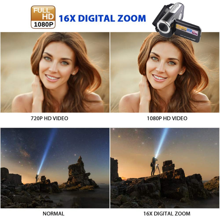 Câmara de Vídeo Digital 16.0 MP com Zoom Digital 16X HD 1280x720P e Ecrã LCD de 2.0 polegadas