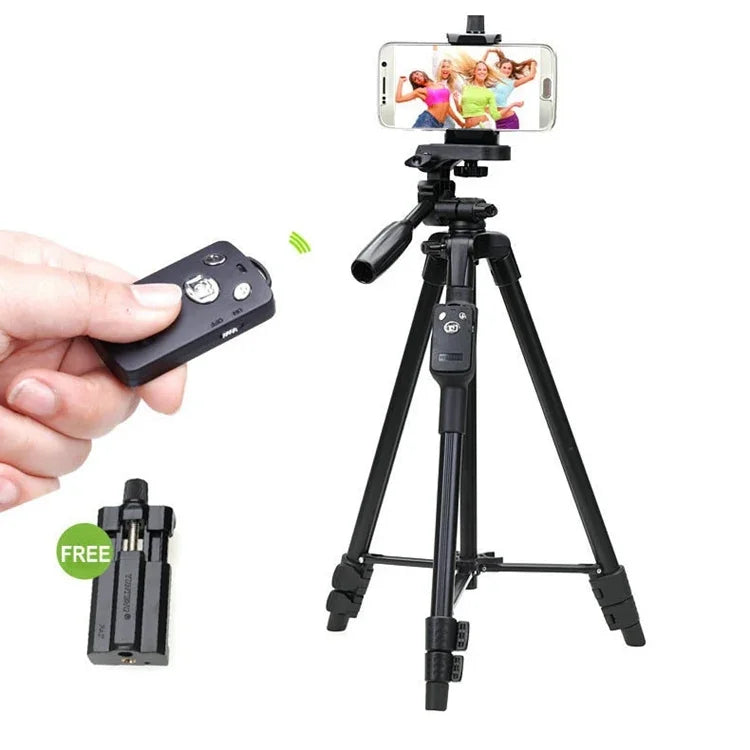 Tripé de Pernas em Liga de Alumínio e Magnésio YUNTENG VCT-5208RM com Controlo Remoto Bluetooth & Cabeça de Tripé & Suporte para Telemóvel para Câmara SLR & Smartphones, Altura: 125cm, VCT-5208