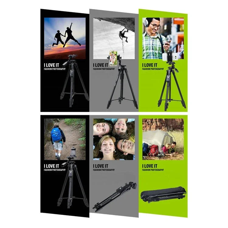 Tripé de Pernas em Liga de Alumínio e Magnésio YUNTENG VCT-5208RM com Controlo Remoto Bluetooth & Cabeça de Tripé & Suporte para Telemóvel para Câmara SLR & Smartphones, Altura: 125cm, VCT-5208