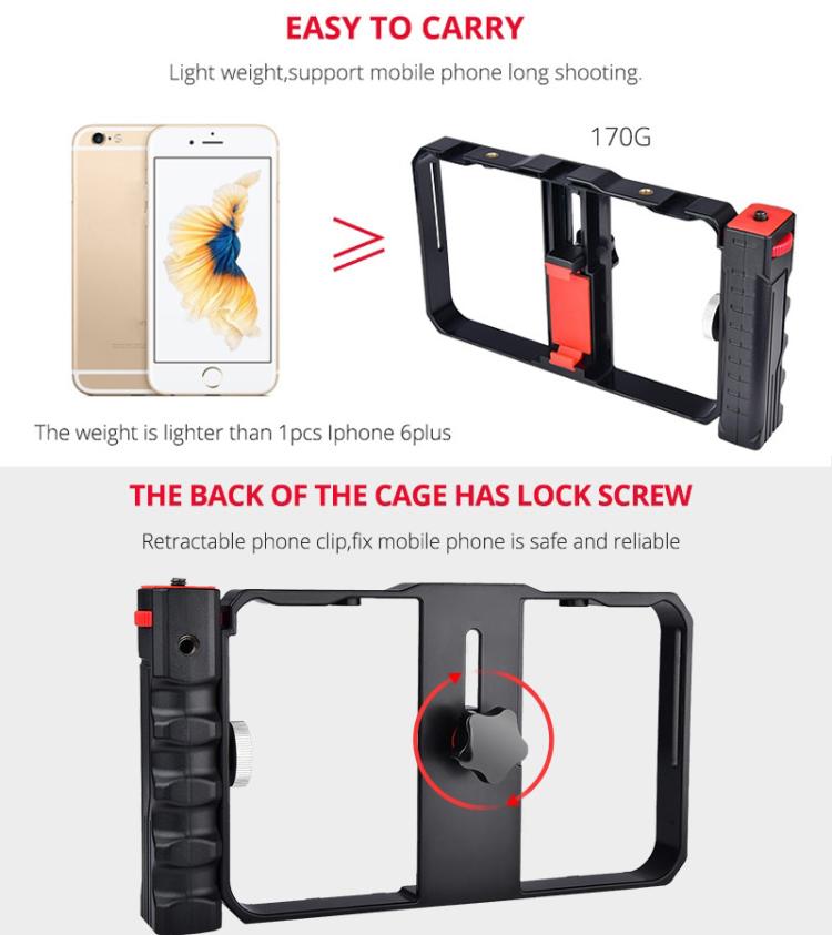 Estrutura Plástica para Smartphone YLG0901B para Vlogging, Transmissão ao Vivo, Filmagem, Gravação, Suporte Estabilizador para iPhone, Galaxy, Huawei, Xiaomi, HTC, LG, Google e Outros Smartphones, YLG0901B