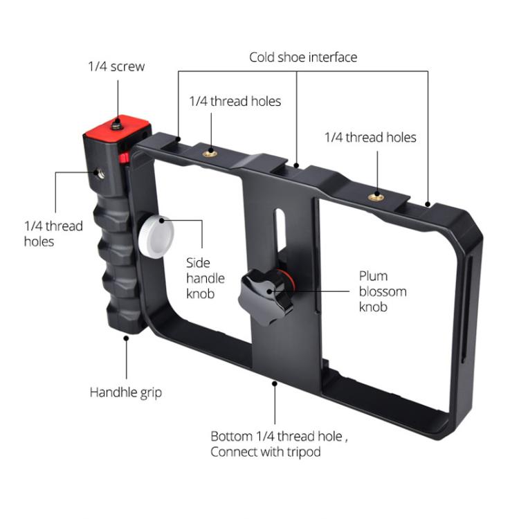 Estrutura Plástica para Smartphone YLG0901B para Vlogging, Transmissão ao Vivo, Filmagem, Gravação, Suporte Estabilizador para iPhone, Galaxy, Huawei, Xiaomi, HTC, LG, Google e Outros Smartphones, YLG0901B