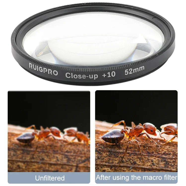 RUIGPRO para GoPro HERO 7/6 /5 Filtro de Lente de Aproximação Profissional 52mm 10X com Anel Adaptador de Filtro e Tampa de Lente, Lente de Aproximação 10X